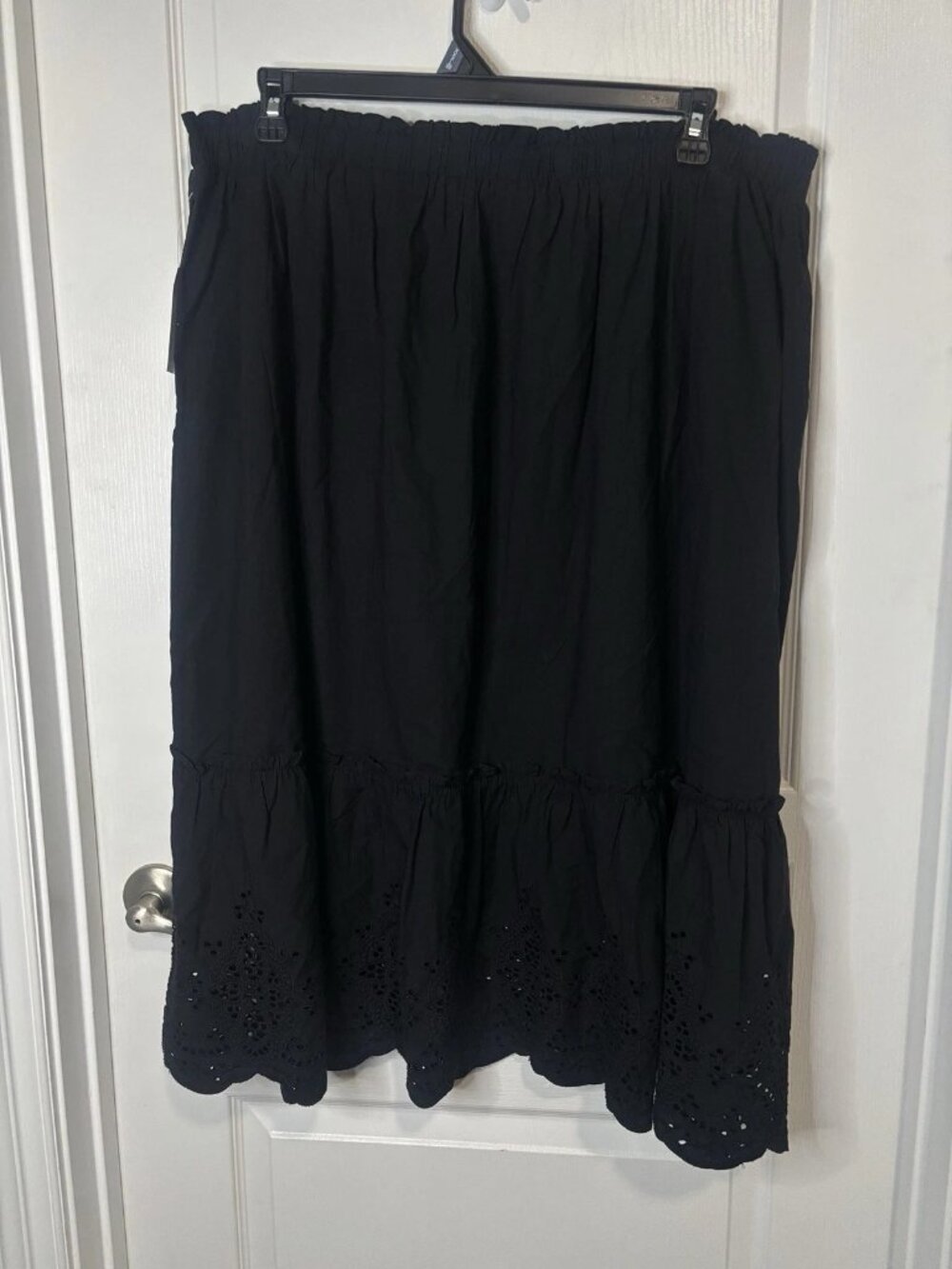 Women's Time and Tru Black Cotton Eyelet Trim Midi Skirt with Pockets XXL NEW
